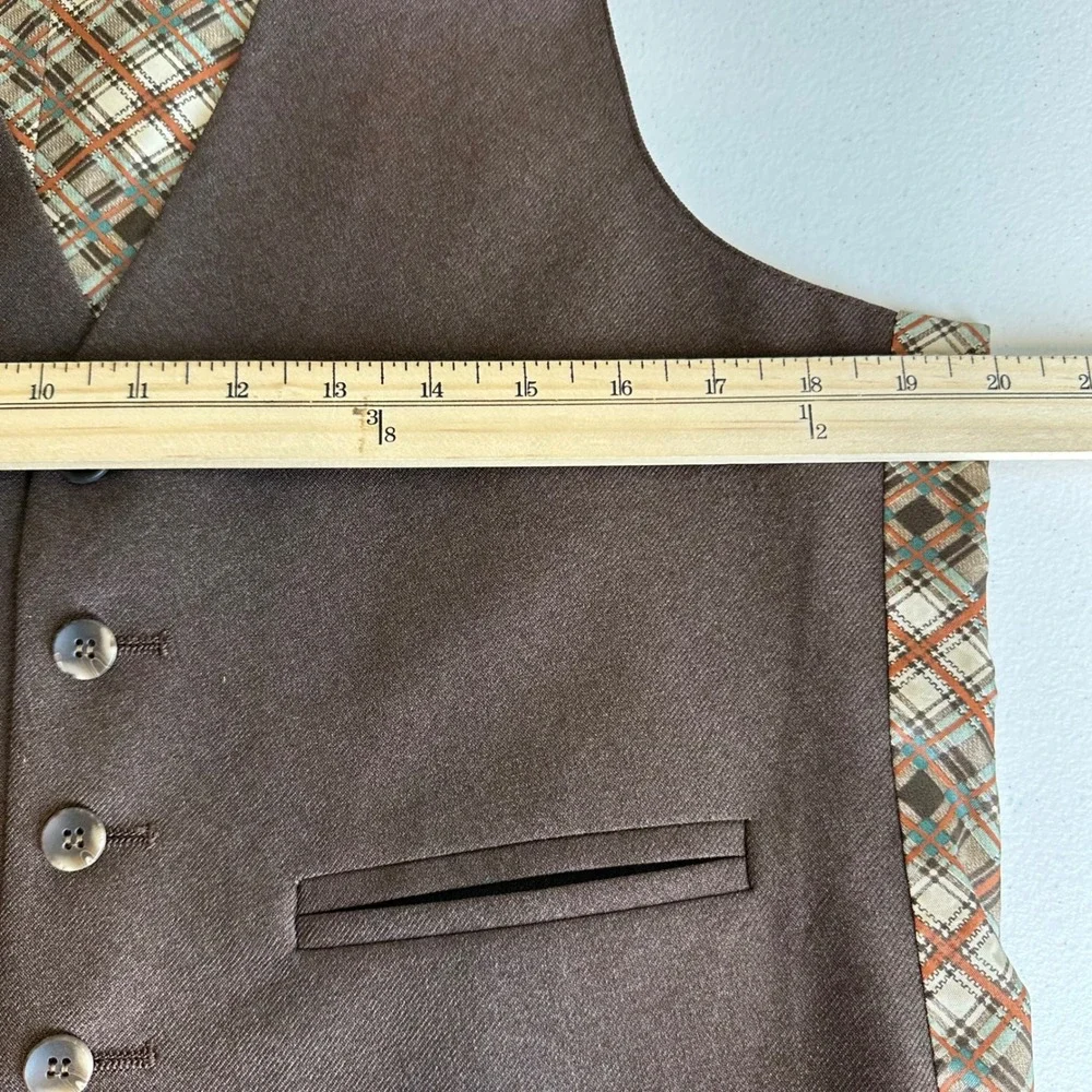 Men's Brown Plaid Back Button Vest Size M? Waistcoat Academia Unisex READ